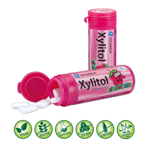 MIRADENT Xylitol Chewing Gum Kids Erdbeer